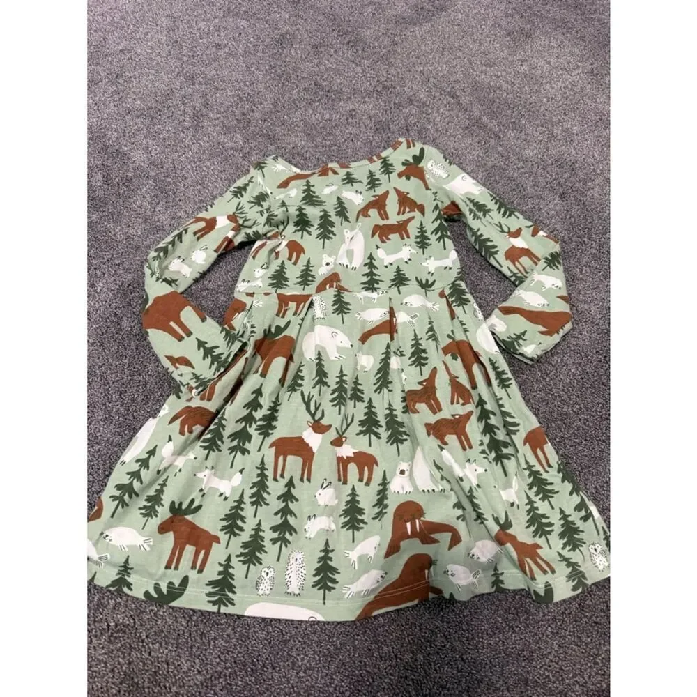 Winter Water Factory Green Woodland Forest Print Dress Sz 6